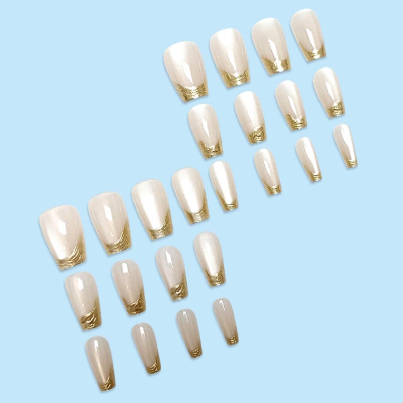 YoYoee 24Pcs-Short Square Press on Nails - French Cat's Eye False Nails | Glossy Bling Fake Nails for Women Elegant & Durable Artificial Nails for Instant Manicure - Image 3